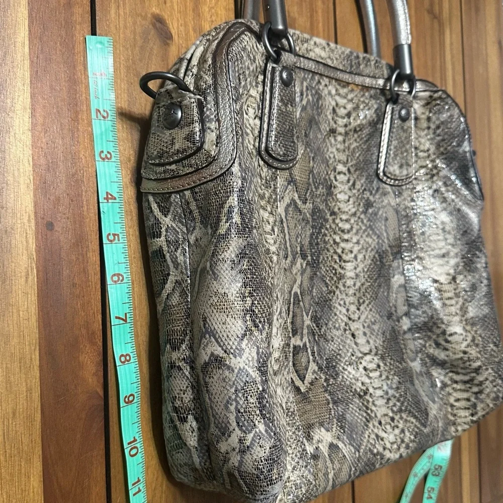 Coach Kristin Metallic Snake-Print Satchel - Taupe & Silver Accents - Picture 4 of 12